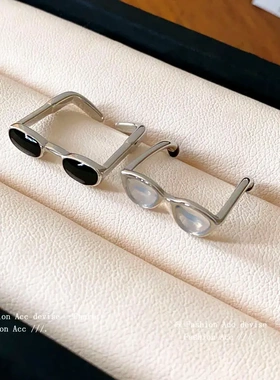 韩系滴油眼镜开口戒指简约个性设计感食指戒通勤创意新款指环手饰