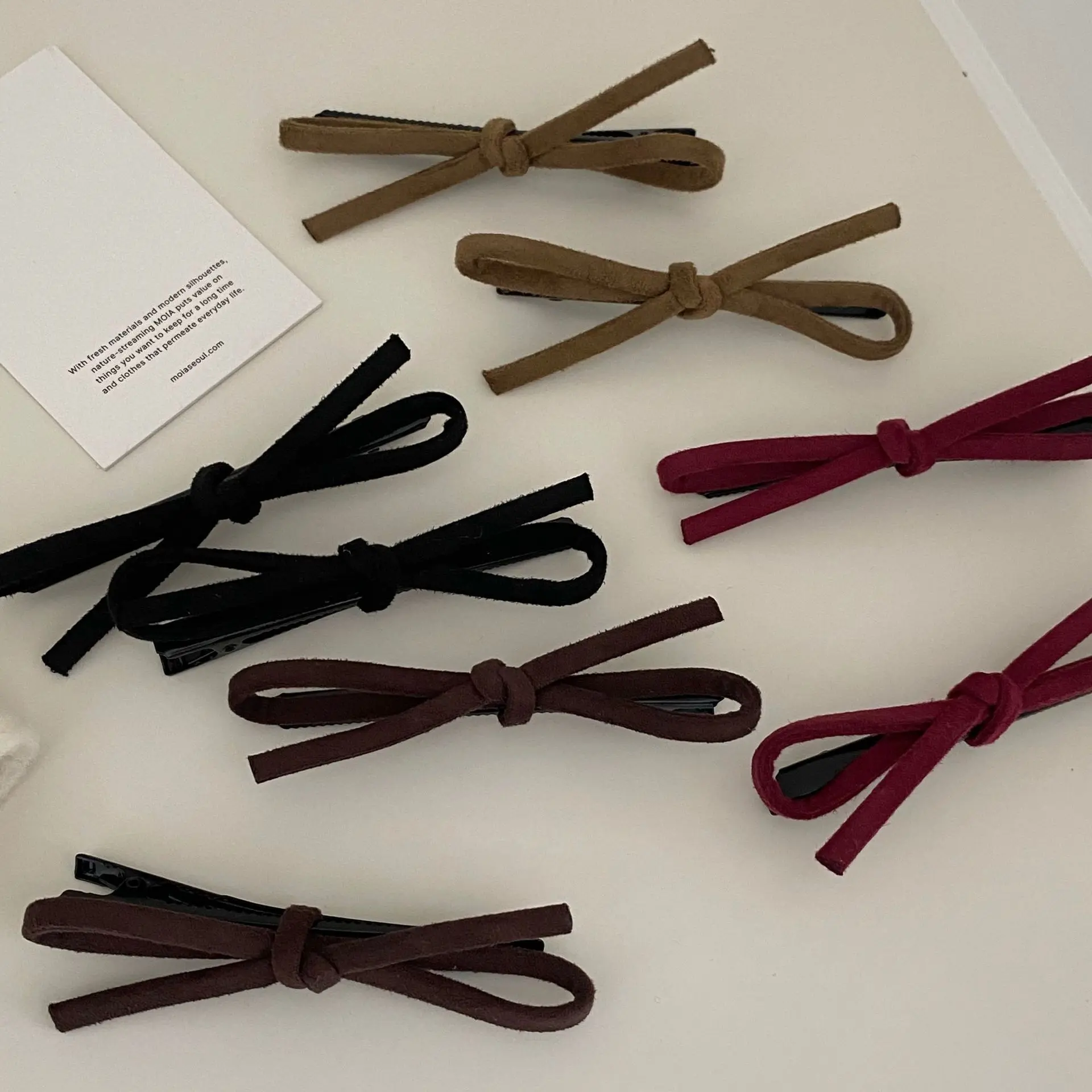 韩国拉红氛围麂皮绒结发夹时髦高级感侧边夹刘海夹发卡