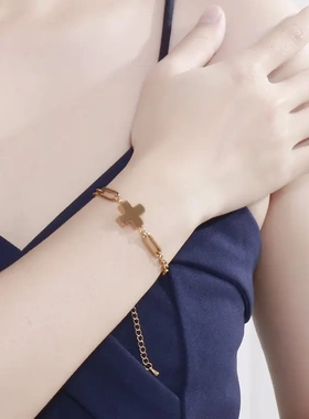 时尚不锈钢饰品 欧美风格复古十字架金色钛钢手环个性拼接手链