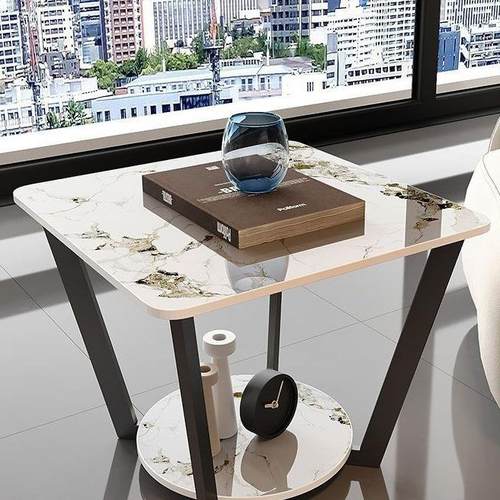 理石岩板小茶几轻奢意极简方床SBO头边柜角几大新款北欧沙桌发式