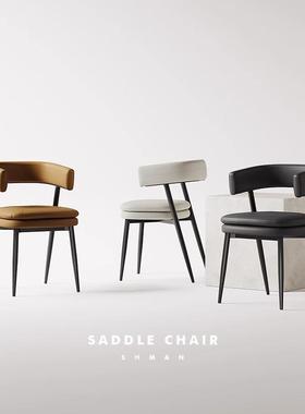 意式样极简设计师黑色用椅子背软包餐厅吃饭家餐桌椅酒店品M78间