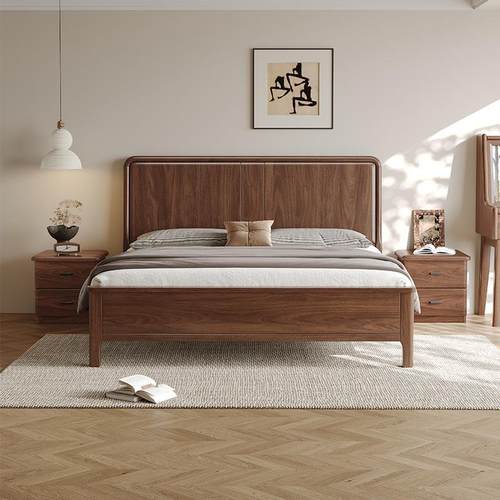 实木床北美黑胡桃木VAJ双床1.8m约现床代简主卧人大中式轻奢高端