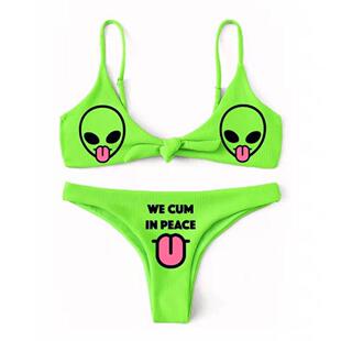 2OQW比02新款 女 GOGO搞怪印花欧美基性感2曲尼线骷髅裹胸泳衣泳装