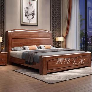 橡胶木F97HHT58中式 实木床现代约1.8双人床1.5物m主卧储米高箱婚