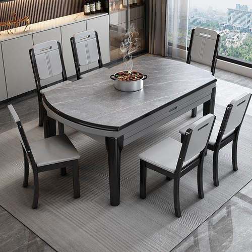 轻岩板餐组桌餐椅奢合小户型OGF简约家用实木吃饭子方圆可桌伸缩