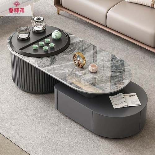 现代极简家用62757114岩板茶茶台客组厅泡茶多功能伸实木功夫茶几