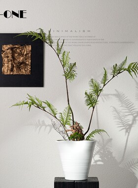 Rzone 新中式花艺手工仿真绿植盆景样板房客厅售楼处文竹盆栽摆件