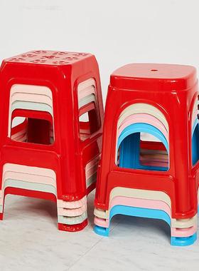 红色家用凳方凳换鞋凳浴椅子板凳加塑料凳子厚室凳餐桌大排档BOJ