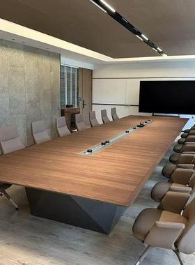 新中式会议室胡桃木实木办公会020503议桌现代室简约接型办公长大