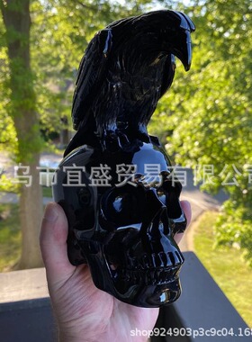 骷髅与乌鸦装饰品摆件家居庭院设计黑色乌鸦骷髅户外装修摆件