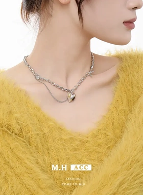 风铜箔爱心项链女轻奢高级感锁骨链ins时尚气质粗链吊坠