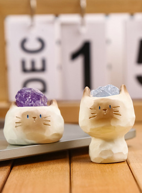 猫猫水晶盲盒天然水晶原石桌面摆件卡通可爱增强磁场好运礼物礼品