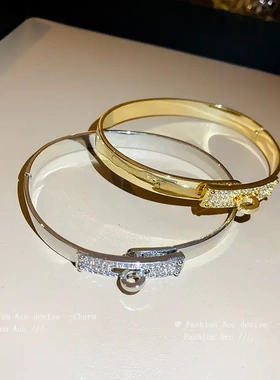 真金电镀锆石卡扣手链日韩轻奢时尚简约手镯小众高级感手饰女