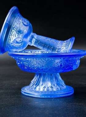 水晶琉璃八吉祥护法杯供杯西藏用品具法器品白色供杯高13.5cm