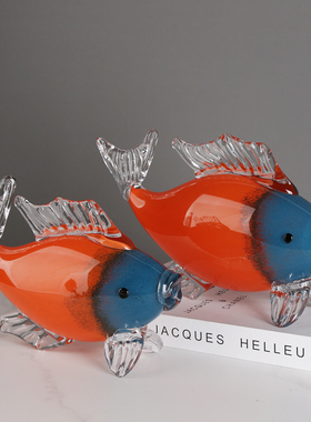 轻奢琉璃红鲤鱼动物摆件招财客厅样板房玄关桌面装饰年年有余送礼