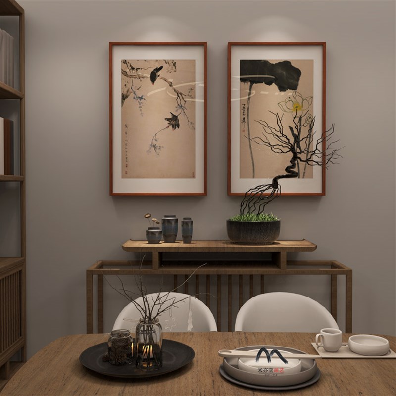 米亦堂x水墨禅意花鸟 新中式日式国画走廊过道书房玄关装饰画挂画图片