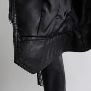 新款 款 女装 显瘦西装 立领皮衣女下摆拉链短外套潮 OL风修身 2021秋装