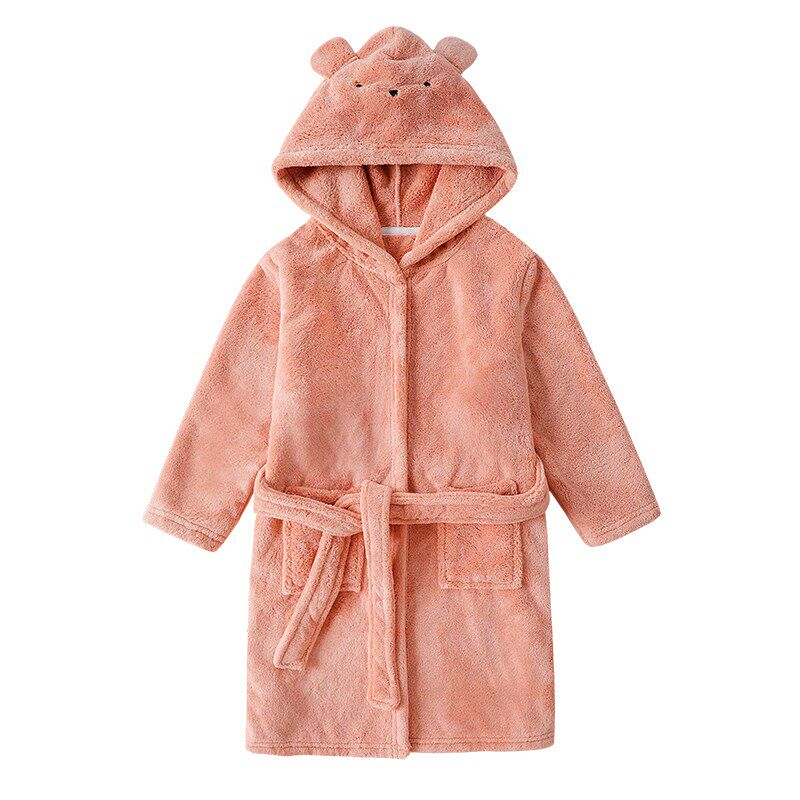 儿童浴袍秋冬季法兰绒连帽保暖加厚加绒男女中大童睡袍珊瑚绒睡衣