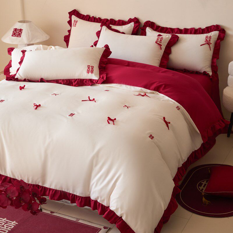 法式浪漫结婚四件套大红色婚庆被套新婚陪嫁床上用品婚房喜被床单,床上用品,婚庆床品套件,淘宝优惠券,粉丝福利购,淘宝优惠卷