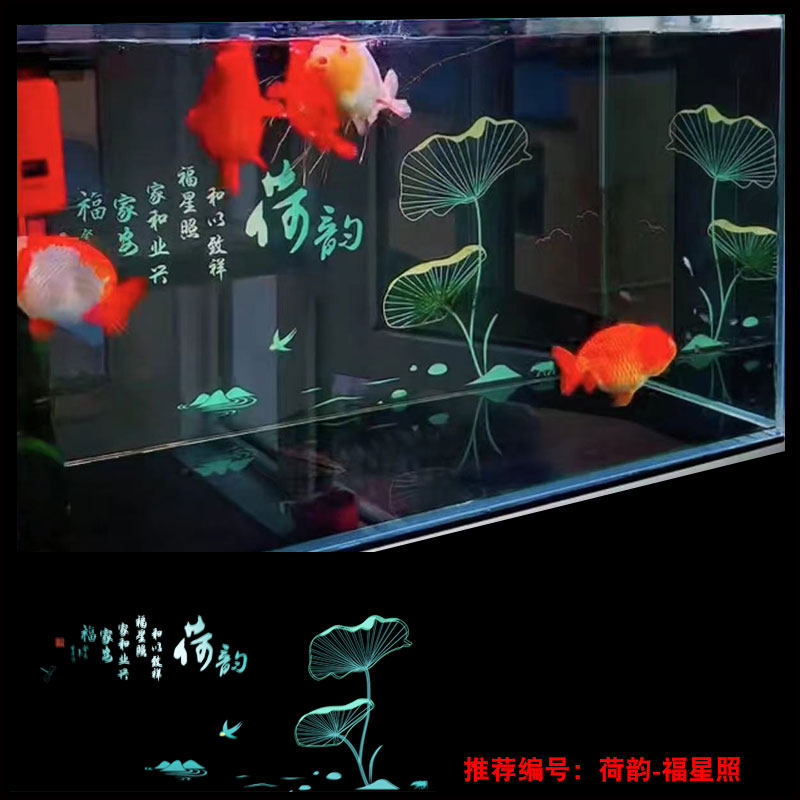 鱼缸背景贴纸3d立体高清自粘5d红龙黑底纸造景壁画缸外荷韵福星照