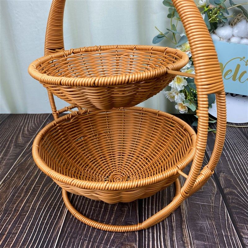 W321双层圆形仿藤收纳茶色客厅超市纯手工家用置物篮40*22/26,商业/办公家具,蔬菜篮/水果篮,淘宝优惠券,粉丝福利购,淘宝优惠卷