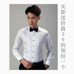 燕子领男士 礼服衬衫 白寸衫 结婚婚礼伴郎服套装 新郎领结衬衣 男长袖