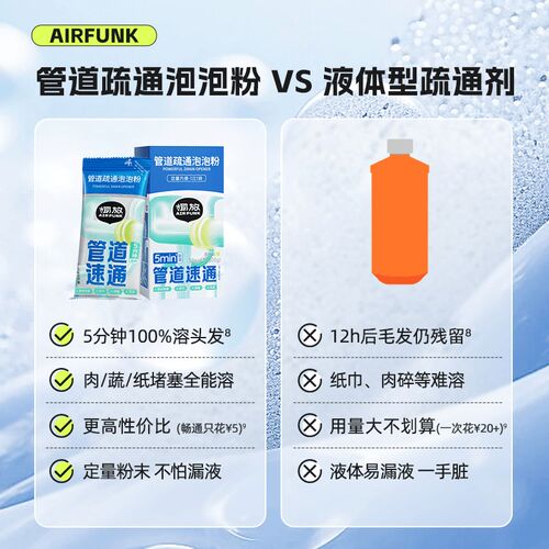 airfunk椰放管道疏通泡泡粉剂溶解剂厨房下水道卫生间堵塞速通