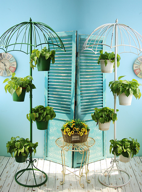 雨伞花架铁艺花园阳台庭院落地花店绿萝客厅吊兰组合户外庭院创意