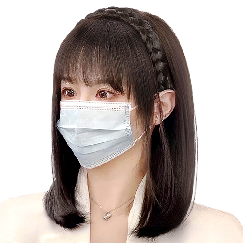 空气刘海假发女真发辫子发箍自然前额一体头顶补发遮白发假发贴片