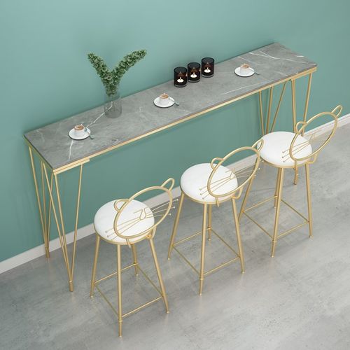 北欧岩板靠墙吧台桌家用阳台休闲桌椅靠窗酒吧奶茶店高脚长条桌子