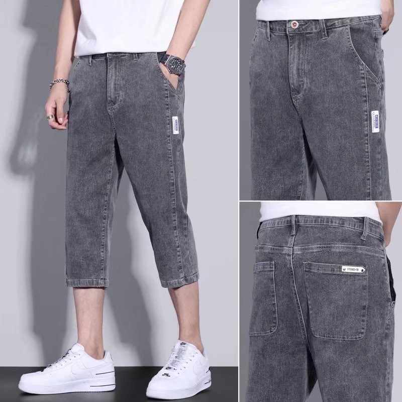 弹力牛仔短裤男七分裤夏季薄款直筒宽松7分裤子男士休闲中裤外穿
