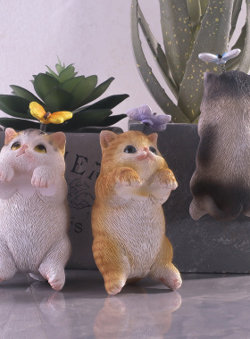 可爱小猫花园花盆挂件户外院子阳台造景小饰品挂饰橘猫咪花架装饰