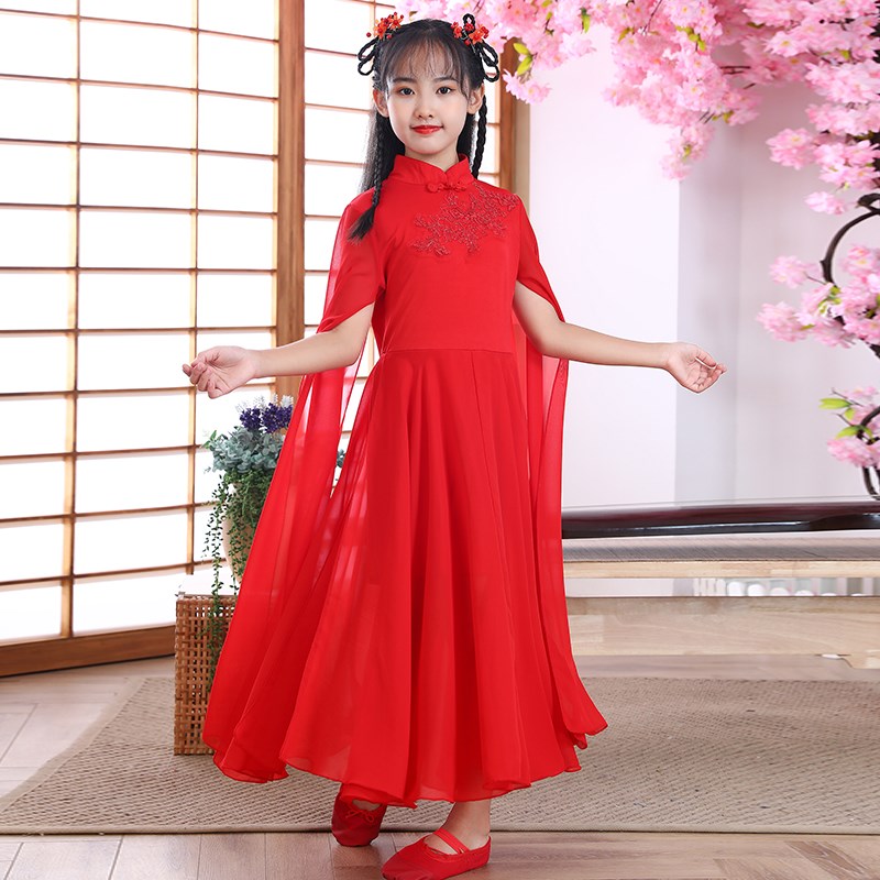 儿童款古筝演出服女中大童仙女气质飘逸中国风钢琴二胡表演合唱服