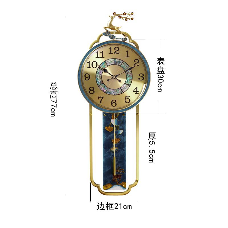 新中式黄铜挂钟客厅时尚轻奢风挂墙时钟家用新款挂表装饰创意钟表