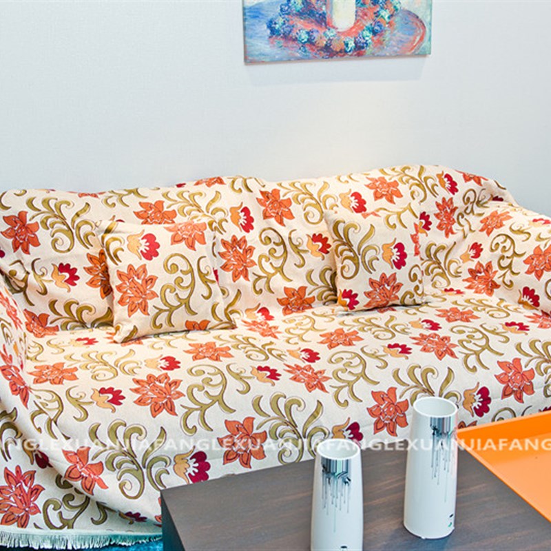 2米宽加厚防滑欧式皮沙发巾田园万能沙发套罩全包全盖布艺定做