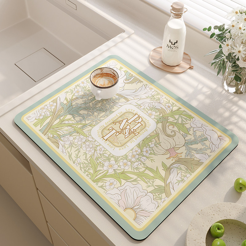 油画风厨房沥水垫纳帕纹皮革防污防滑碗盘餐具垫台面垫吸水软垫子,居家布艺,厨房地垫,淘宝优惠券,粉丝福利购,淘宝优惠卷