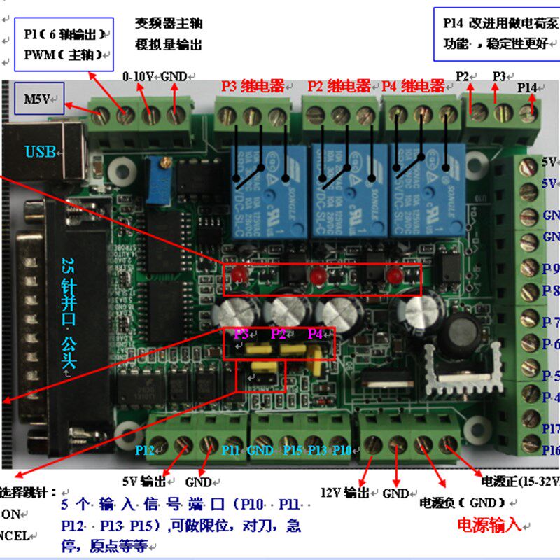 雕刻机 MACH3控制接口板 CNC 4轴 6轴 0-10VPWM主轴调速 量大从优