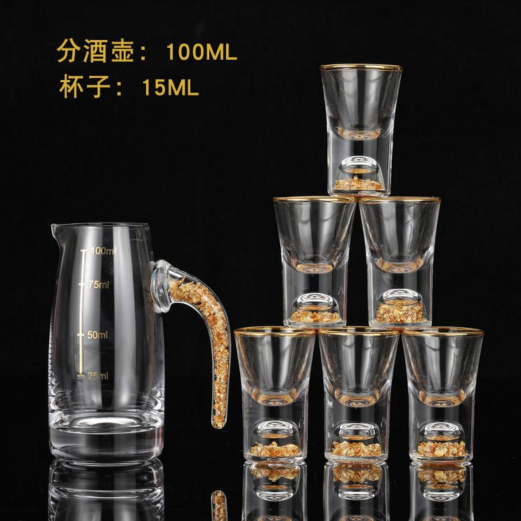 直销创意水晶玻璃金箔白酒杯烈酒杯零售一口杯杯源头厂家