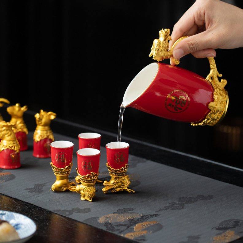 直销端圆明园十二生肖酒具套装兽首杯白酒杯烈酒杯分酒器整套礼盒