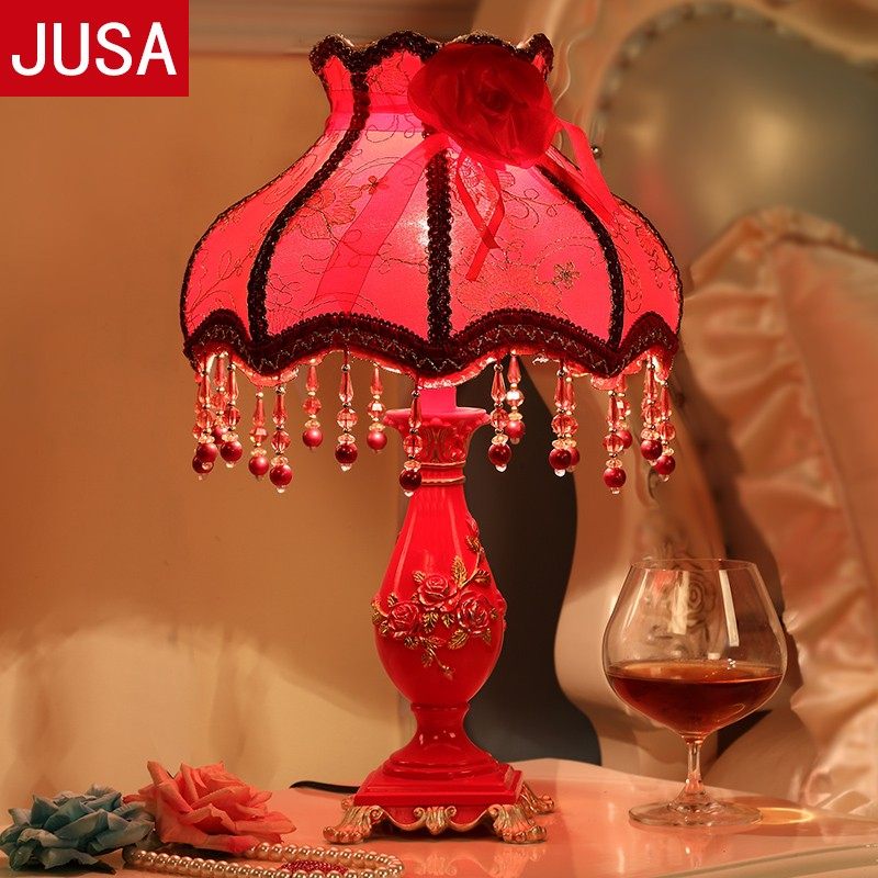 台灯卧室床头灯 欧式简约现代创意温馨结婚婚庆可调光装饰灯具