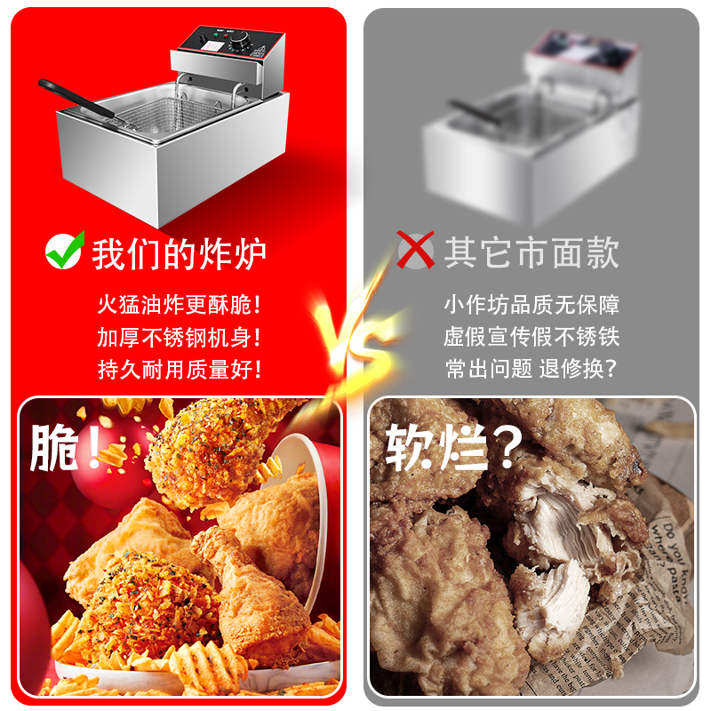电炸炉商用油炸锅加厚不锈钢油炸机摆摊单双缸大容量炸鸡薯条炸炉