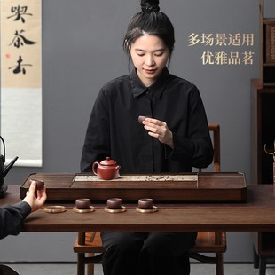 天然乌檀实木茶盘家用国画石客厅功夫茶具茶几茶台 2024新款