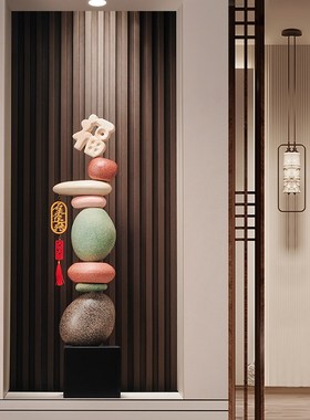 客厅玄关落地摆件寓意好电视柜旁石来运转装饰品细高大型乔迁礼物