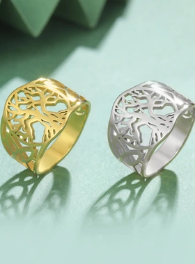 欧美爆款钛钢指环法式复古北欧维京不锈钢生命大树凯尔特结女戒指