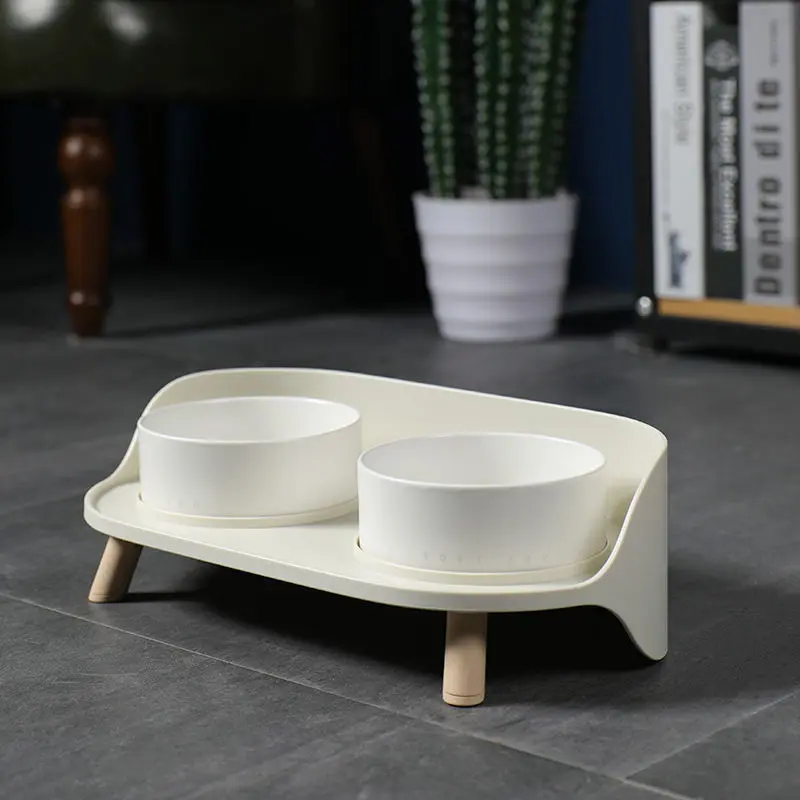 月半双碗防溅出宠物喂食盆保护颈椎喝水碗狗盆防打翻加高猫碗陶瓷