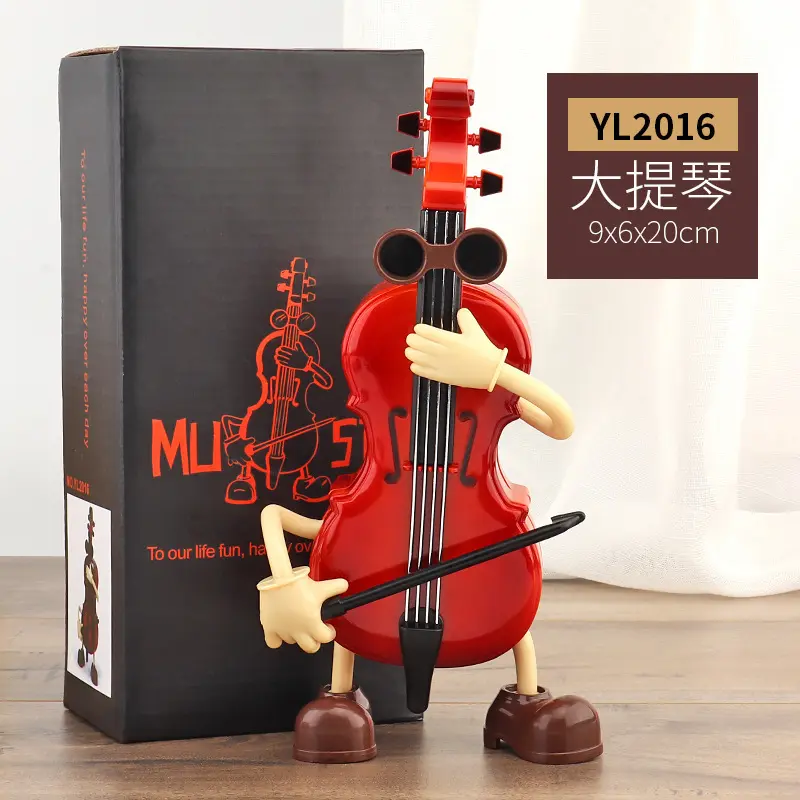 新奇特大提琴音乐盒卡通拉琴摆动小人八音盒家居装饰琴房礼品