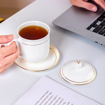 景德镇陶瓷茶杯带盖办公会议室泡茶水杯纯白家用骨瓷杯子定制LOGO