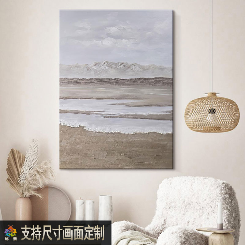 纯手绘丙烯肌理感油画客厅餐厅玄关挂画侘寂风抽象无框装饰画定制图片