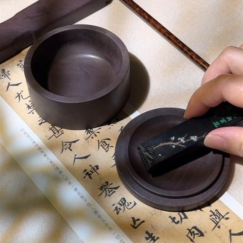 肇庆端砚天然原石宋坑素雅圆形3寸至6寸带石盖墨海砚单打书法墨池