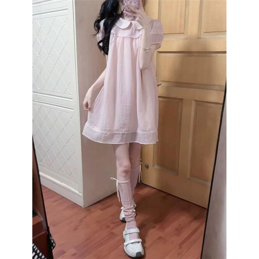 女夏季宽松蕾丝花边中长